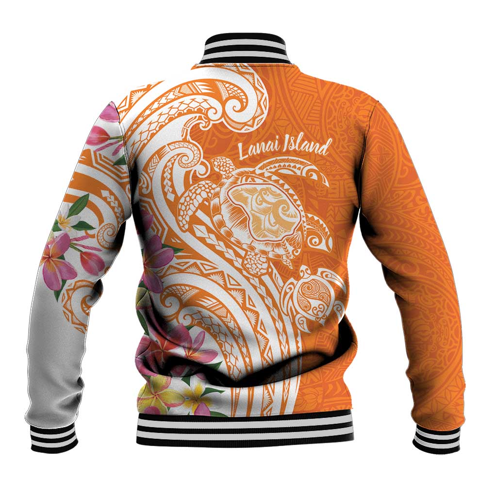 Aloha Lanai Island Personalized Baseball Jacket Orange Dreamy Turtle LT7 - Polynesian Pride
