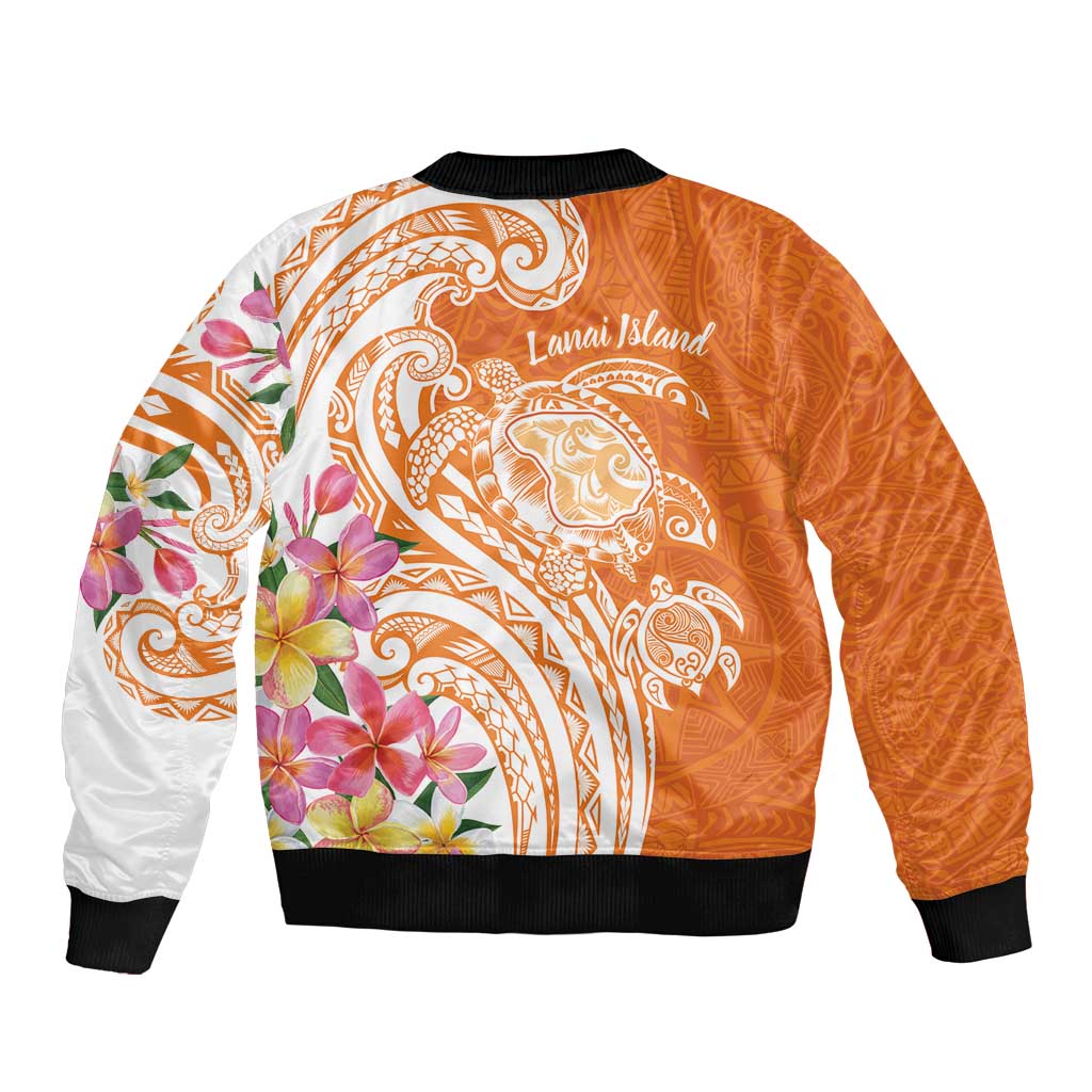 Aloha Lanai Island Personalized Bomber Jacket Orange Dreamy Turtle