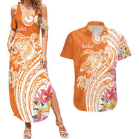 Aloha Lanai Island Personalized Couples Matching Summer Maxi Dress and Hawaiian Shirt Orange Dreamy Turtle LT7 Orange - Polynesian Pride