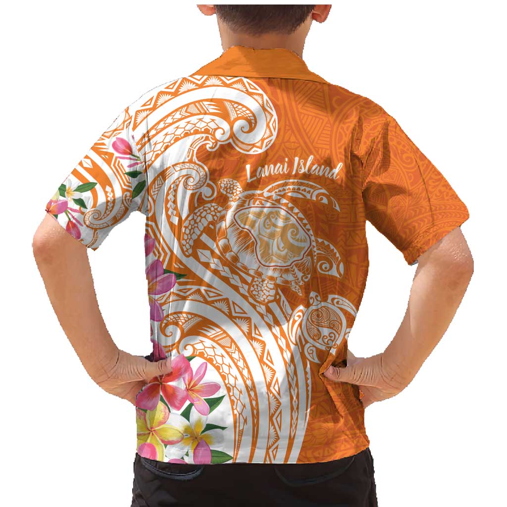 Aloha Lanai Island Personalized Family Matching Mermaid Dress and Hawaiian Shirt Orange Dreamy Turtle