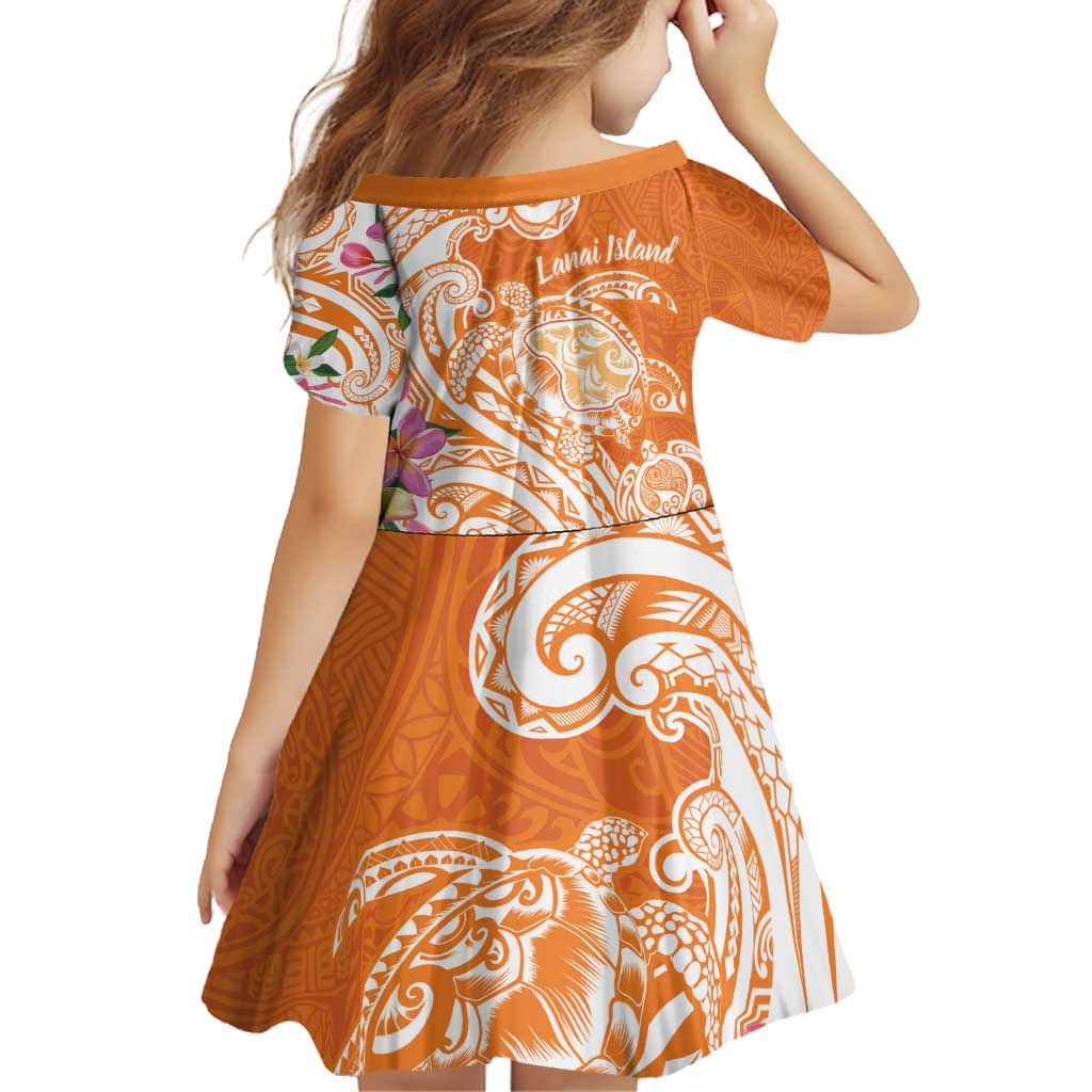 Aloha Lanai Island Personalized Family Matching Off Shoulder Short Dress and Hawaiian Shirt Orange Dreamy Turtle