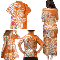Aloha Lanai Island Personalized Family Matching Puletasi and Hawaiian Shirt Orange Dreamy Turtle