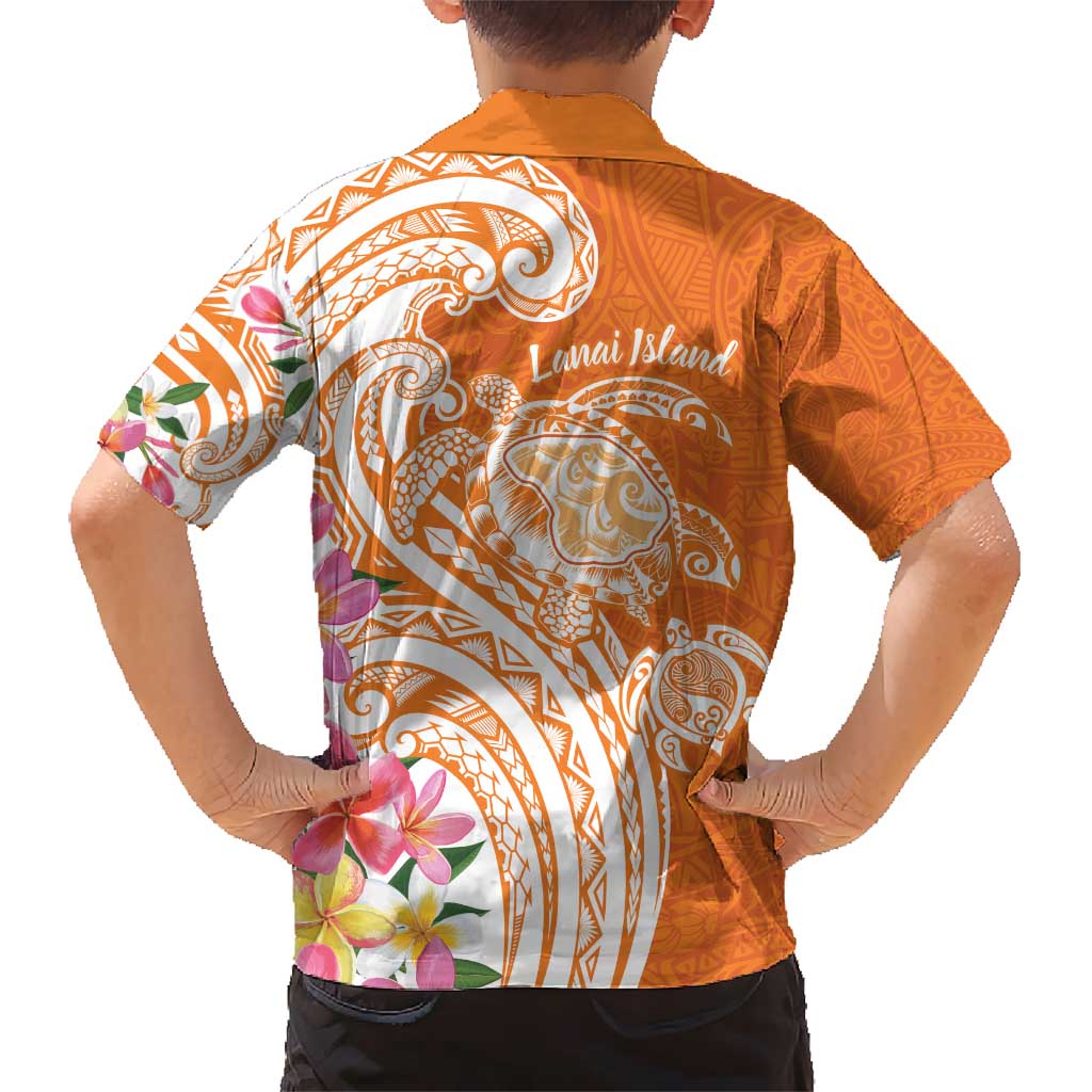 Aloha Lanai Island Personalized Hawaiian Shirt Orange Dreamy Turtle
