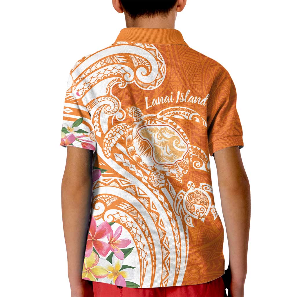 Aloha Lanai Island Personalized Kid Polo Shirt Orange Dreamy Turtle
