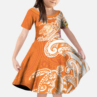 Aloha Lanai Island Personalized Kid Short Sleeve Dress Orange Dreamy Turtle LT7 KID Orange - Polynesian Pride
