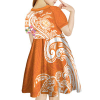 Aloha Lanai Island Personalized Kid Short Sleeve Dress Orange Dreamy Turtle LT7 - Polynesian Pride