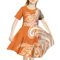 Aloha Lanai Island Personalized Kid Short Sleeve Dress Orange Dreamy Turtle LT7 - Polynesian Pride