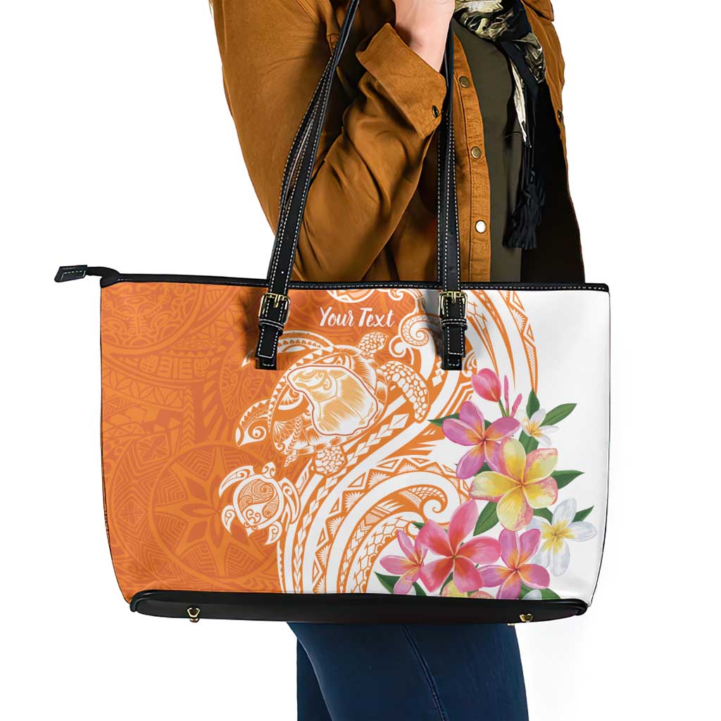 Aloha Lanai Island Personalized Leather Tote Bag Orange Dreamy Turtle LT7 - Polynesian Pride