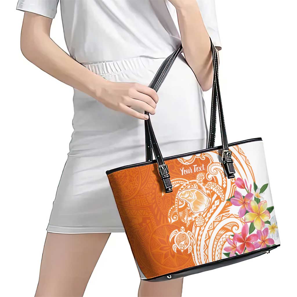 Aloha Lanai Island Personalized Leather Tote Bag Orange Dreamy Turtle LT7 - Polynesian Pride