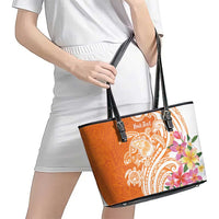 Aloha Lanai Island Personalized Leather Tote Bag Orange Dreamy Turtle LT7 - Polynesian Pride