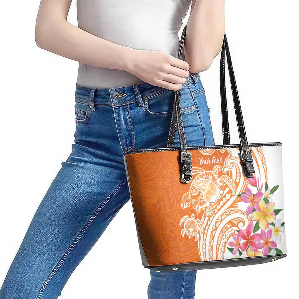 Aloha Lanai Island Personalized Leather Tote Bag Orange Dreamy Turtle LT7 - Polynesian Pride