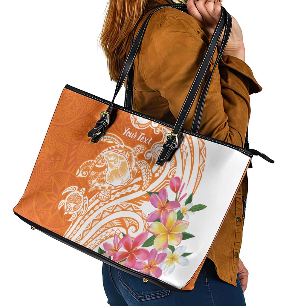 Aloha Lanai Island Personalized Leather Tote Bag Orange Dreamy Turtle LT7 - Polynesian Pride