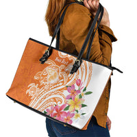 Aloha Lanai Island Personalized Leather Tote Bag Orange Dreamy Turtle LT7 - Polynesian Pride