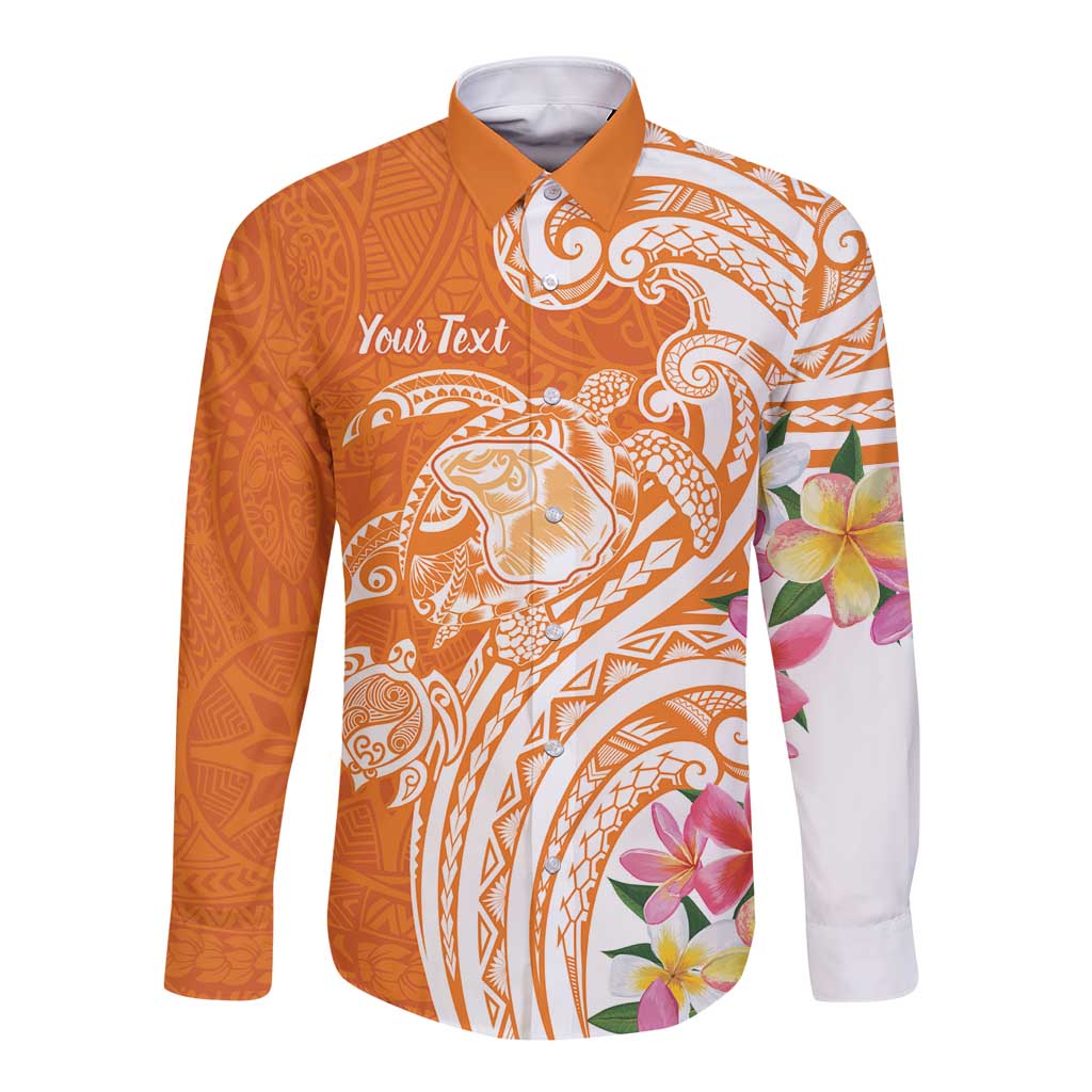 Aloha Lanai Island Personalized Long Sleeve Button Shirt Orange Dreamy Turtle LT7 Unisex Orange - Polynesian Pride