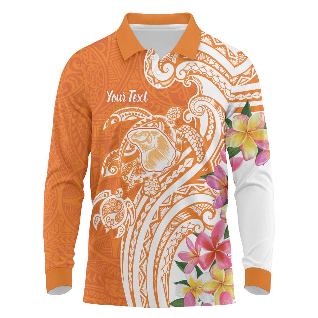 Aloha Lanai Island Personalized Long Sleeve Polo Shirt Orange Dreamy Turtle