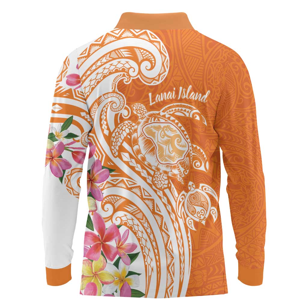 Aloha Lanai Island Personalized Long Sleeve Polo Shirt Orange Dreamy Turtle