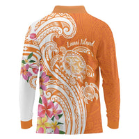 Aloha Lanai Island Personalized Long Sleeve Polo Shirt Orange Dreamy Turtle