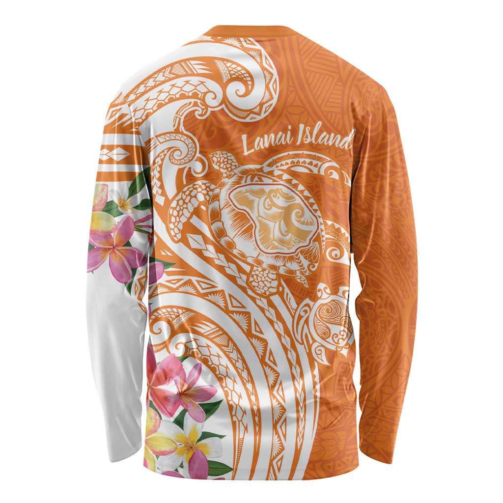 Aloha Lanai Island Personalized Long Sleeve Shirt Orange Dreamy Turtle LT7 - Polynesian Pride