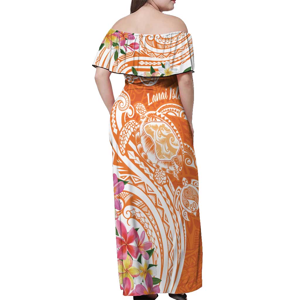 Aloha Lanai Island Personalized Off Shoulder Maxi Dress Orange Dreamy Turtle