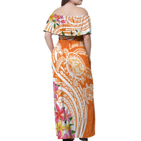 Aloha Lanai Island Personalized Off Shoulder Maxi Dress Orange Dreamy Turtle