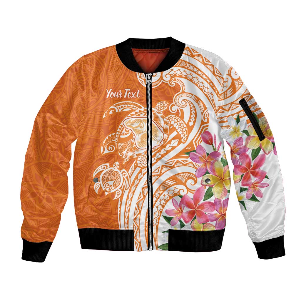 Aloha Lanai Island Personalized Sleeve Zip Bomber Jacket Orange Dreamy Turtle