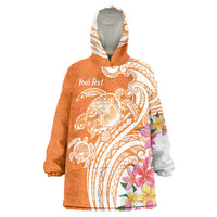 Aloha Lanai Island Personalized Wearable Blanket Hoodie Orange Dreamy Turtle LT7 One Size Orange - Polynesian Pride
