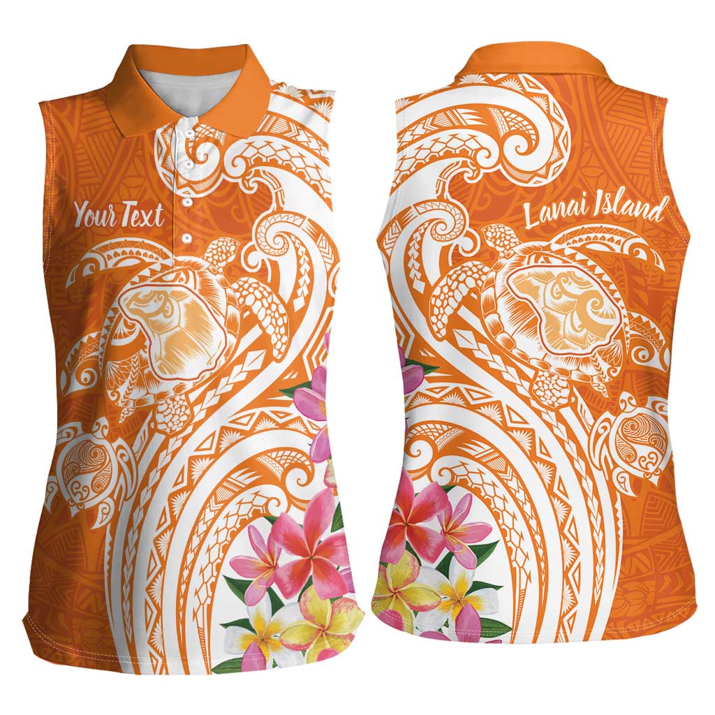 Aloha Lanai Island Personalized Women Sleeveless Polo Shirt Orange Dreamy Turtle