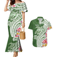 Aloha Molokai Island Personalized Couples Matching Mermaid Dress and Hawaiian Shirt Sage Dreamy Turtle