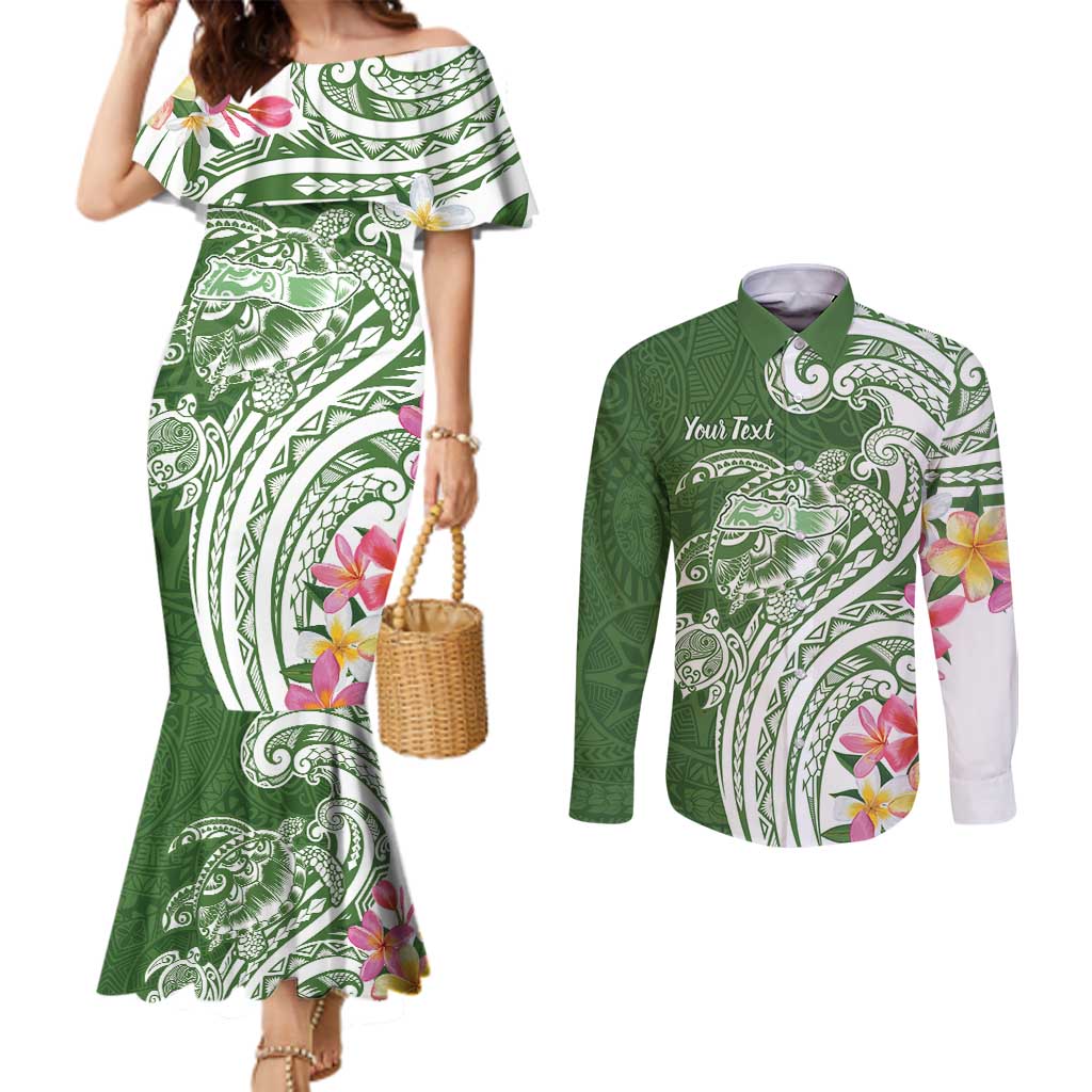 Aloha Molokai Island Personalized Couples Matching Mermaid Dress and Long Sleeve Button Shirt Sage Dreamy Turtle