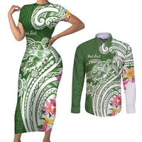 Aloha Molokai Island Personalized Couples Matching Short Sleeve Bodycon Dress and Long Sleeve Button Shirt Sage Dreamy Turtle