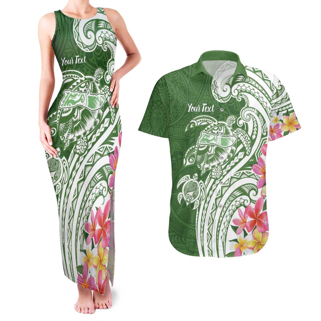 Aloha Molokai Island Personalized Couples Matching Tank Maxi Dress and Hawaiian Shirt Sage Dreamy Turtle