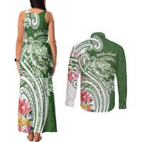 Aloha Molokai Island Personalized Couples Matching Tank Maxi Dress and Long Sleeve Button Shirt Sage Dreamy Turtle