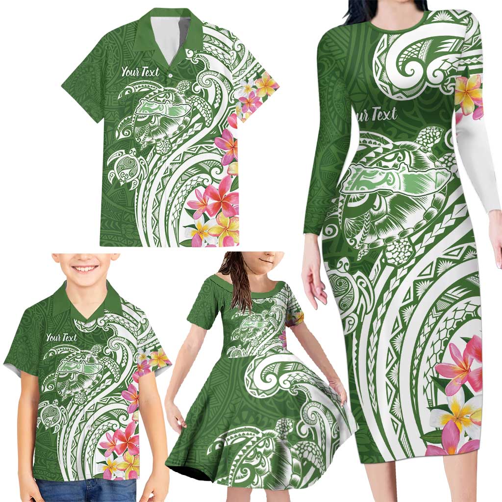 Aloha Molokai Island Personalized Family Matching Long Sleeve Bodycon Dress and Hawaiian Shirt Sage Dreamy Turtle