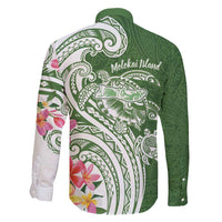 Aloha Molokai Island Personalized Family Matching Long Sleeve Bodycon Dress and Hawaiian Shirt Sage Dreamy Turtle
