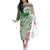 Aloha Molokai Island Personalized Family Matching Off The Shoulder Long Sleeve Dress and Hawaiian Shirt Sage Dreamy Turtle