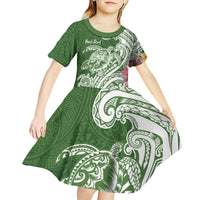 Aloha Molokai Island Personalized Kid Short Sleeve Dress Sage Dreamy Turtle