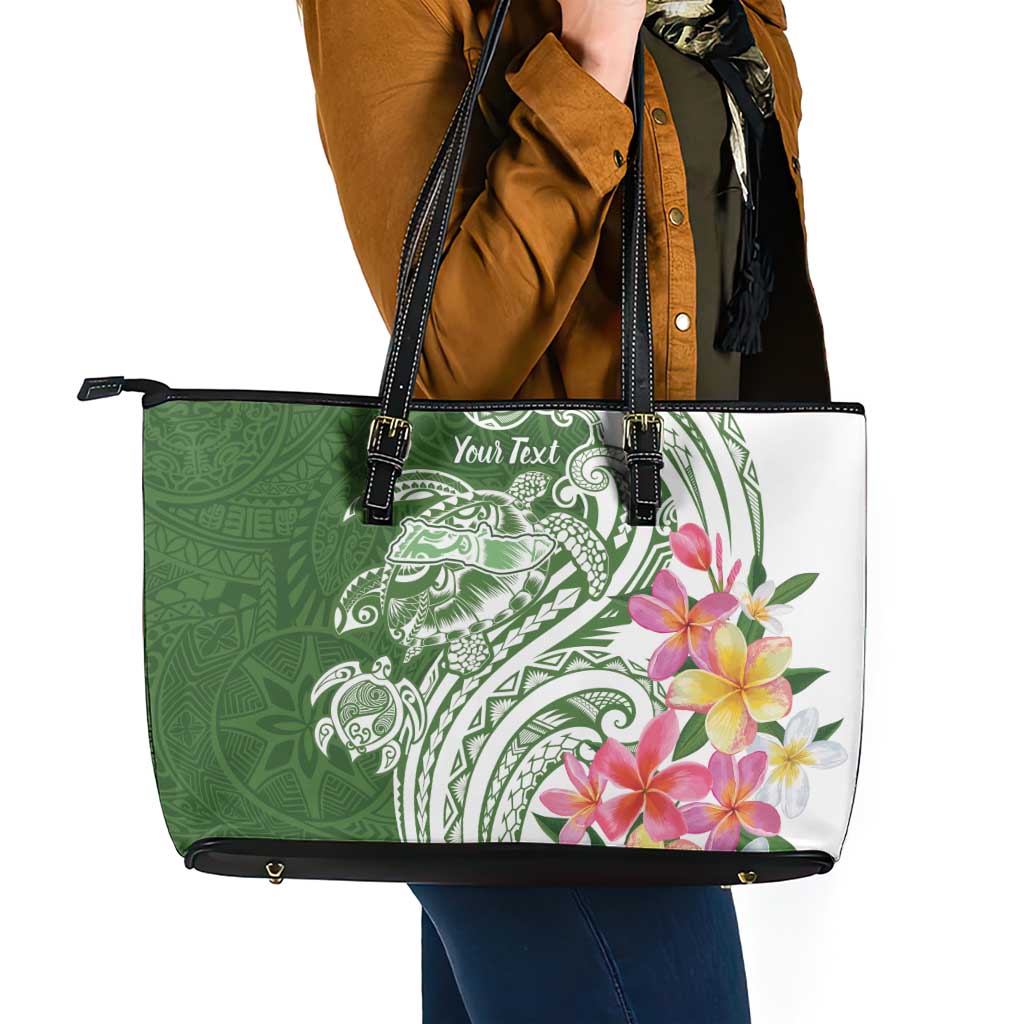 Aloha Molokai Island Personalized Leather Tote Bag Sage Dreamy Turtle