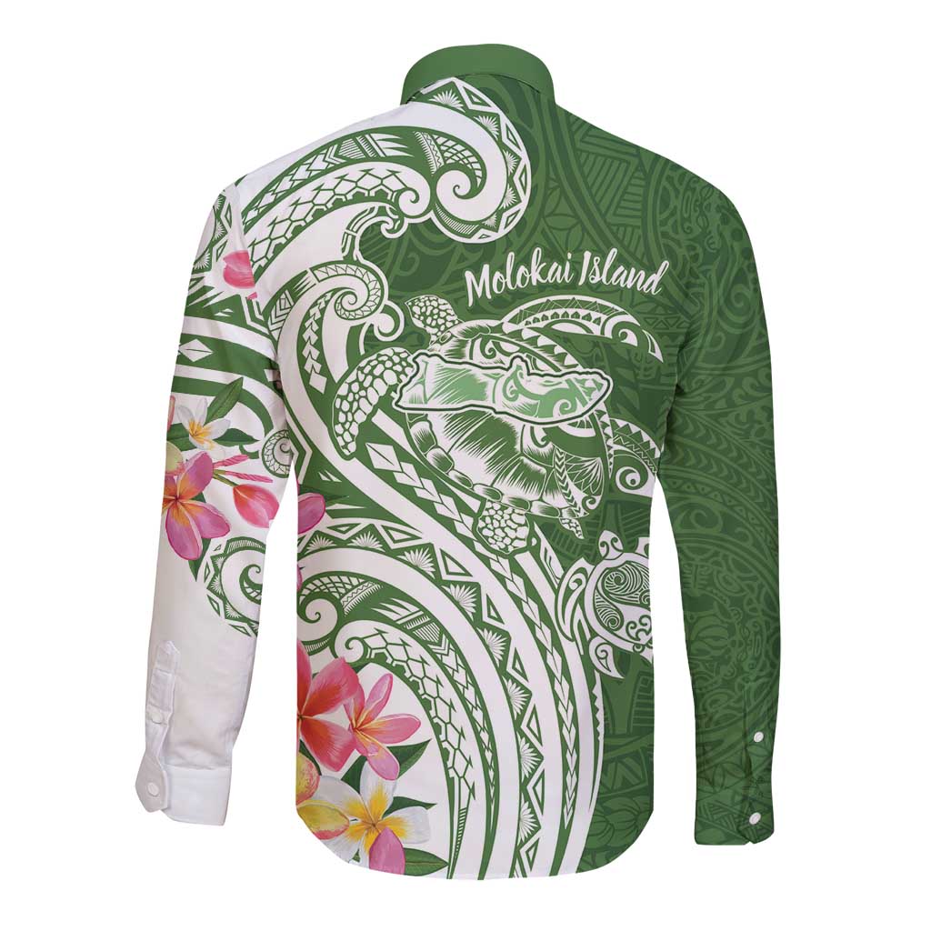 Aloha Molokai Island Personalized Long Sleeve Button Shirt Sage Dreamy Turtle