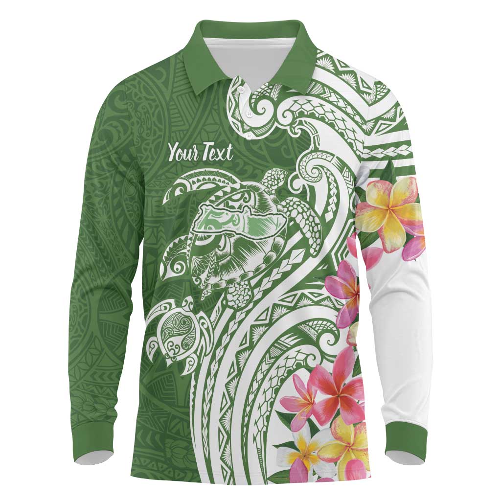 Aloha Molokai Island Personalized Long Sleeve Polo Shirt Sage Dreamy Turtle