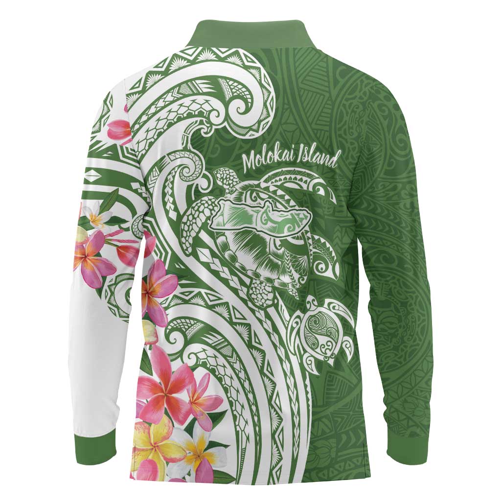 Aloha Molokai Island Personalized Long Sleeve Polo Shirt Sage Dreamy Turtle