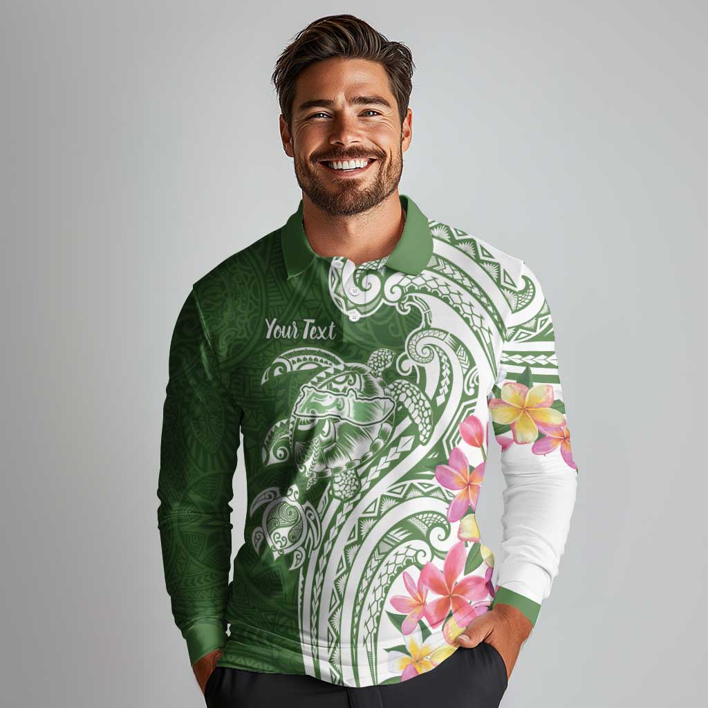 Aloha Molokai Island Personalized Long Sleeve Polo Shirt Sage Dreamy Turtle