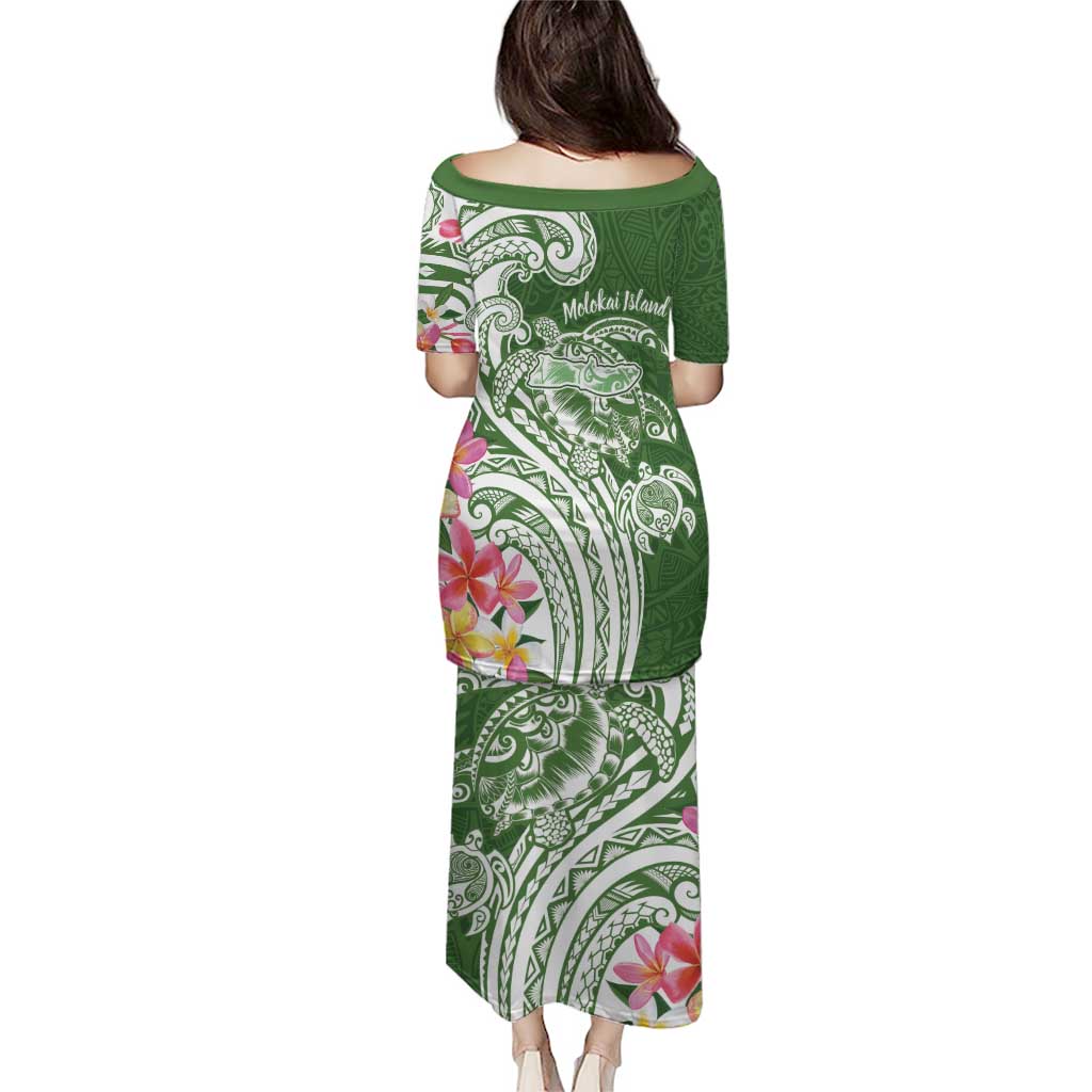 Aloha Molokai Island Personalized Puletasi Sage Dreamy Turtle