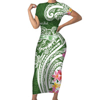 Aloha Molokai Island Personalized Short Sleeve Bodycon Dress Sage Dreamy Turtle