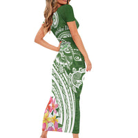 Aloha Molokai Island Personalized Short Sleeve Bodycon Dress Sage Dreamy Turtle
