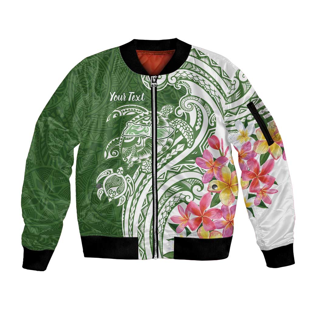 Aloha Molokai Island Personalized Sleeve Zip Bomber Jacket Sage Dreamy Turtle