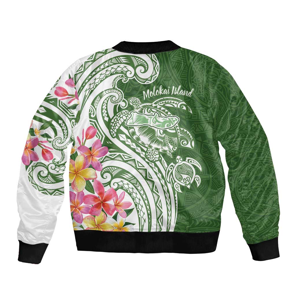 Aloha Molokai Island Personalized Sleeve Zip Bomber Jacket Sage Dreamy Turtle