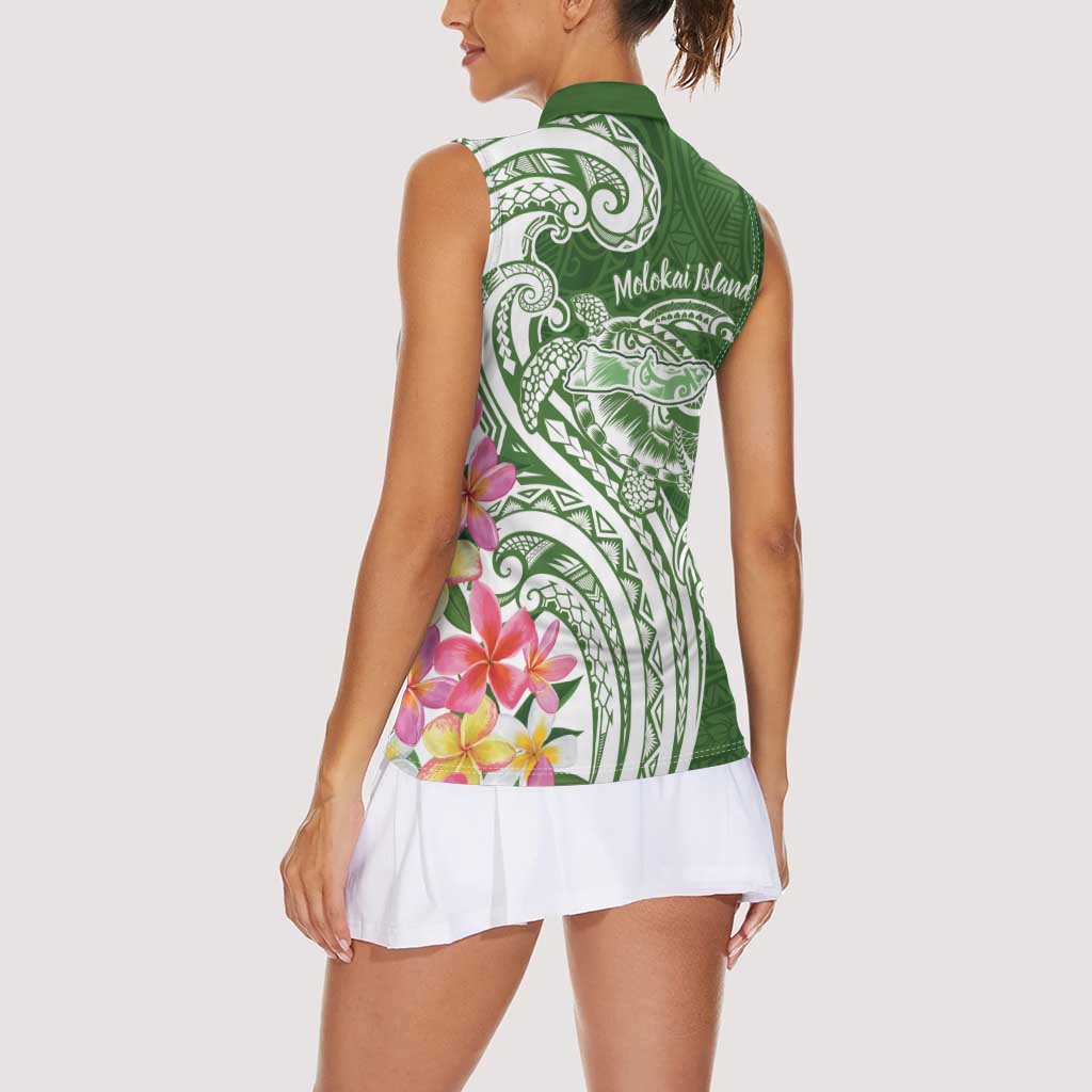 Aloha Molokai Island Personalized Women Sleeveless Polo Shirt Sage Dreamy Turtle