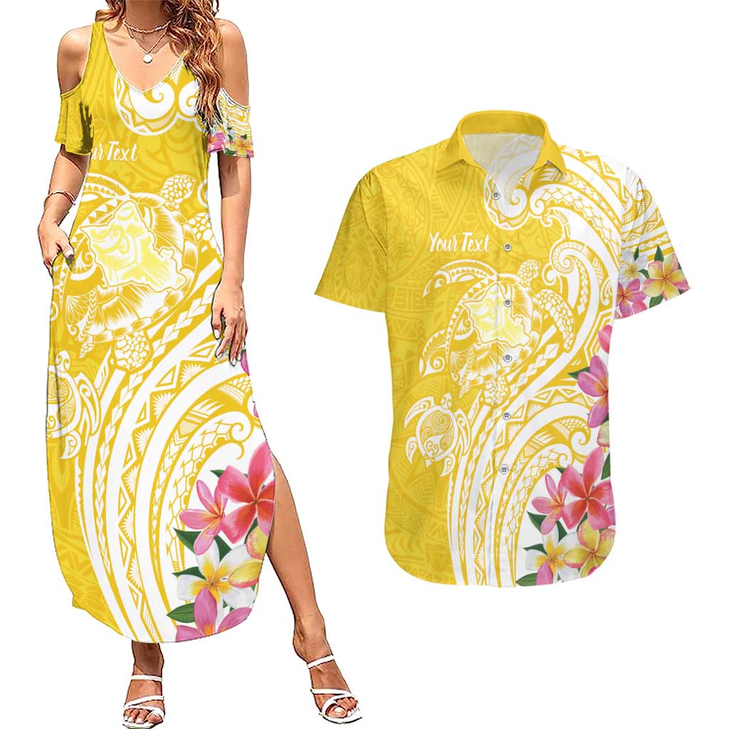 Aloha Oahu Island Personalized Couples Matching Summer Maxi Dress and Hawaiian Shirt Yellow Dreamy Turtle LT7 Yellow - Polynesian Pride