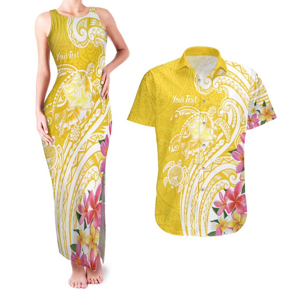 Aloha Oahu Island Personalized Couples Matching Tank Maxi Dress and Hawaiian Shirt Yellow Dreamy Turtle LT7 Yellow - Polynesian Pride