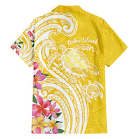 Aloha Oahu Island Personalized Family Matching Tank Maxi Dress and Hawaiian Shirt Yellow Dreamy Turtle